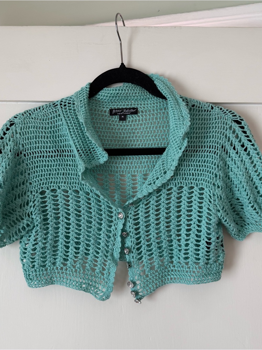 Betsey Johnson Mint Crochet Crop Cardigan